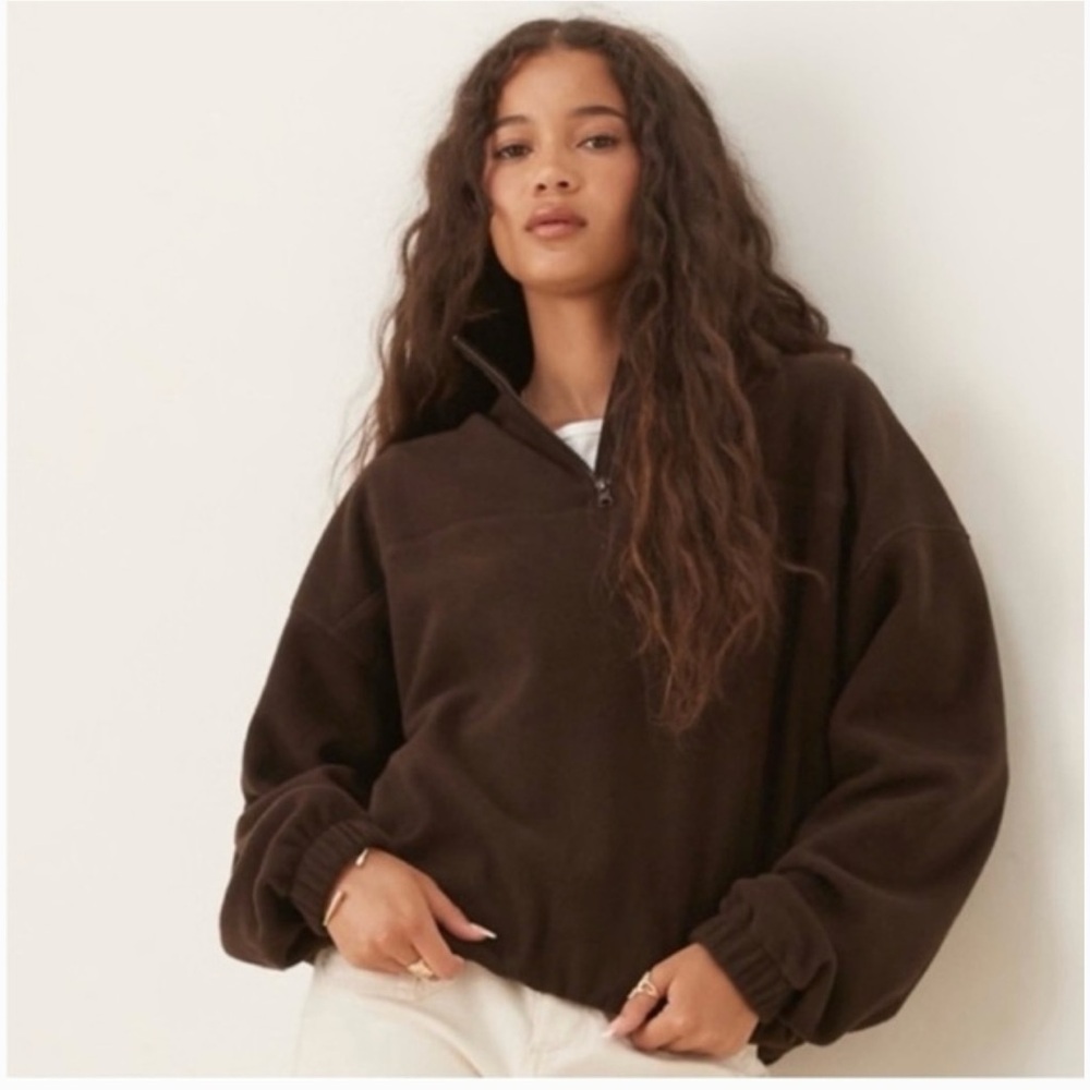 SKIMS NWT Espresso Boyfriend Quarter-Zip Pullover + Sweatpants Set
